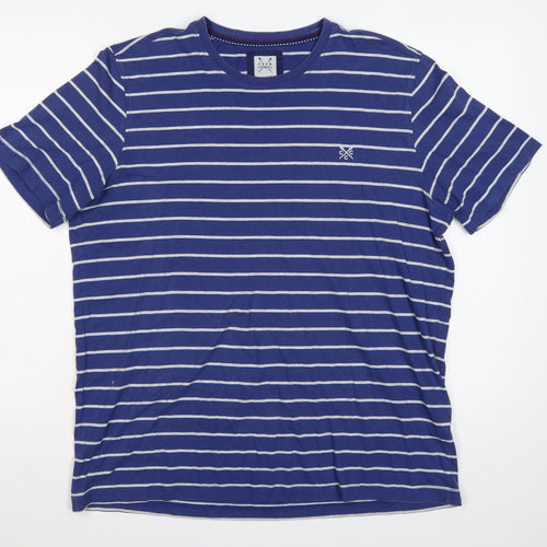Crew Clothing Co. Men’s Blue Striped Logo Crew Neck T-Shirt Large