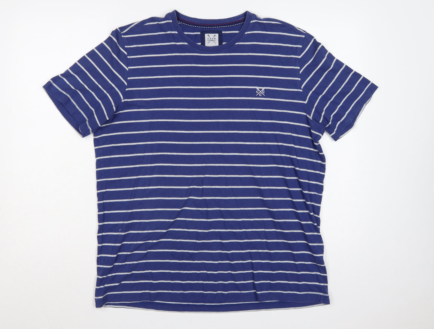 Crew Clothing Co. Men’s Blue Striped Logo Crew Neck T-Shirt Large