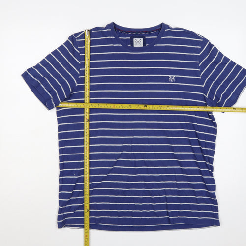 Crew Clothing Co. Men’s Blue Striped Logo Crew Neck T-Shirt Large
