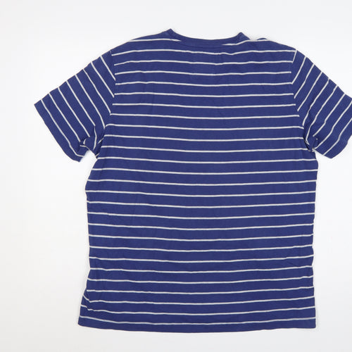 Crew Clothing Co. Men’s Blue Striped Logo Crew Neck T-Shirt Large