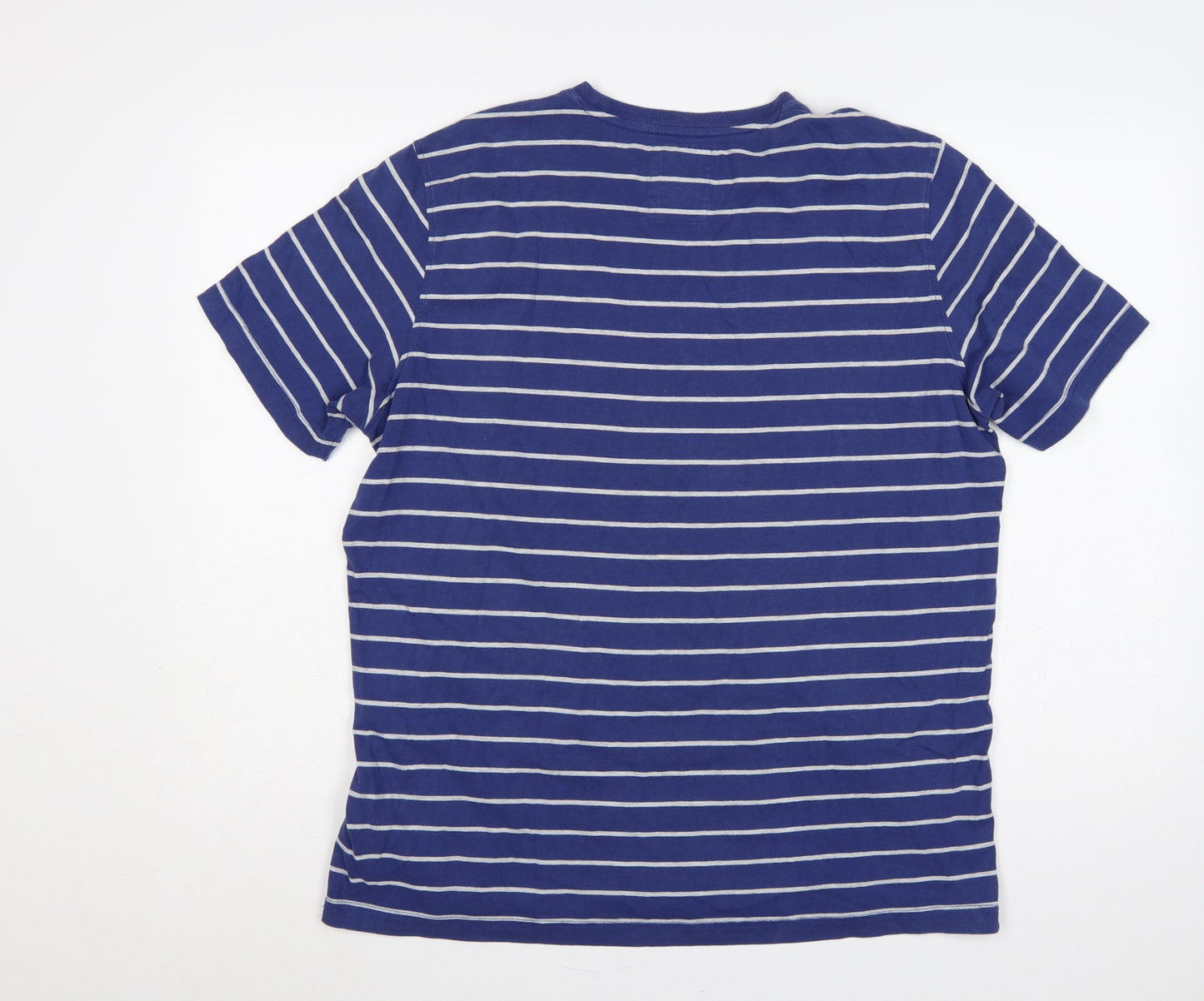 Crew Clothing Co. Men’s Blue Striped Logo Crew Neck T-Shirt Large