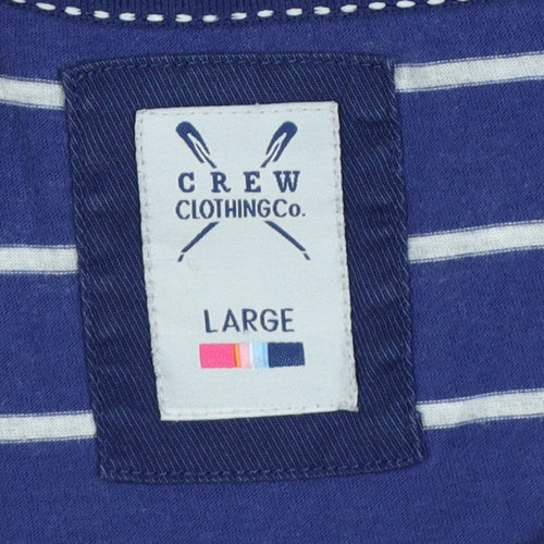 Crew Clothing Co. Men’s Blue Striped Logo Crew Neck T-Shirt Large
