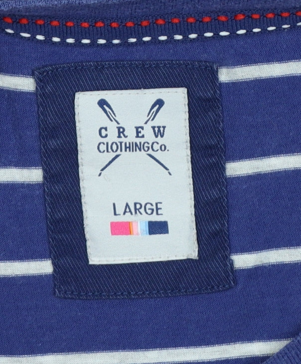 Crew Clothing Co. Men’s Blue Striped Logo Crew Neck T-Shirt Large