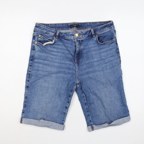 F&F Women’s Blue UK 14 Bermuda Denim Shorts Cuffed 31in Waist
