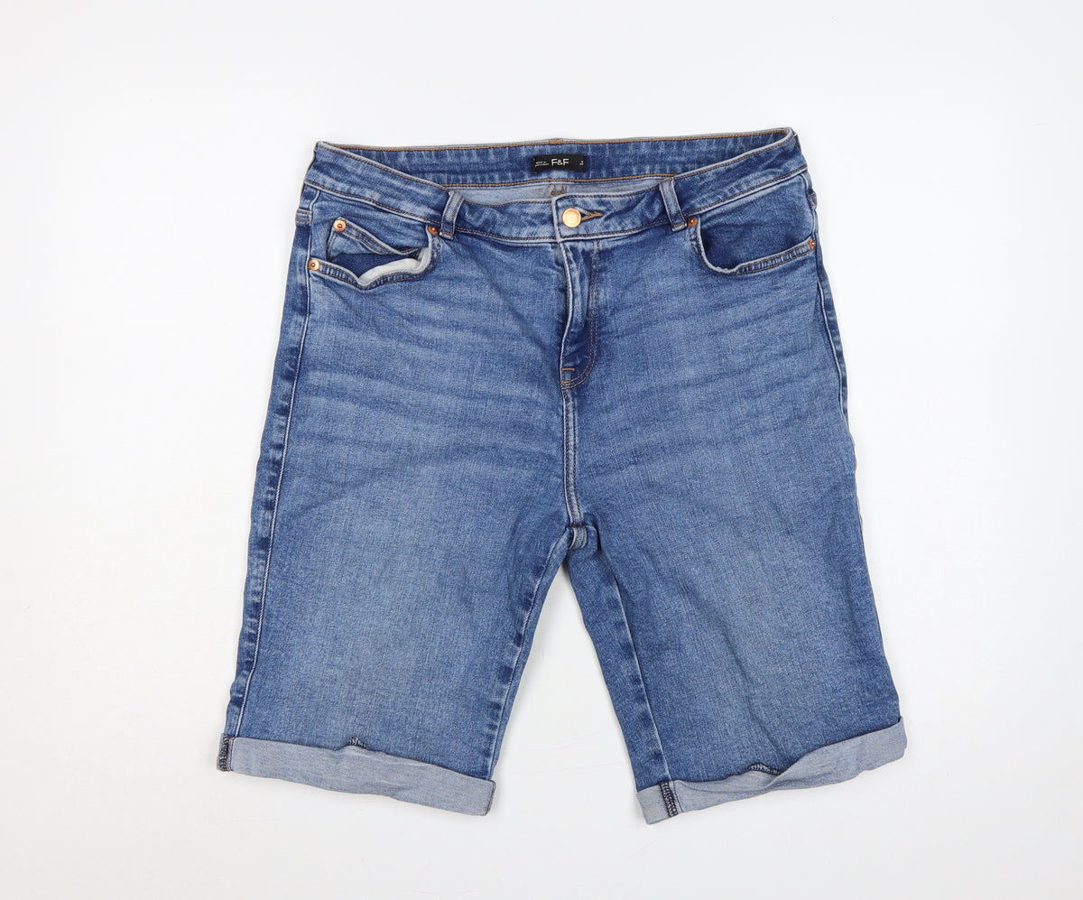 F&F Women’s Blue UK 14 Bermuda Denim Shorts Cuffed 31in Waist