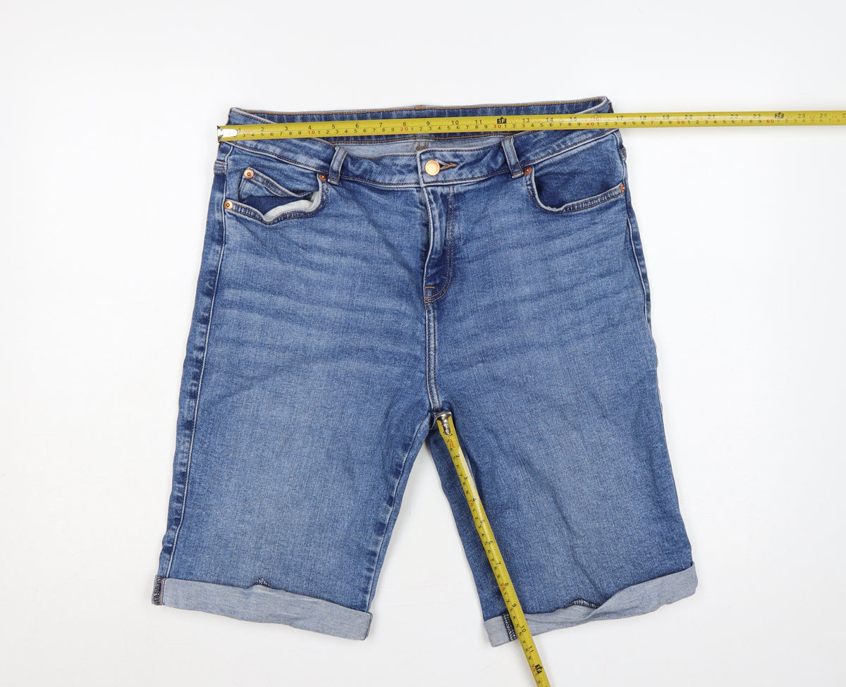 F&F Women’s Blue UK 14 Bermuda Denim Shorts Cuffed 31in Waist
