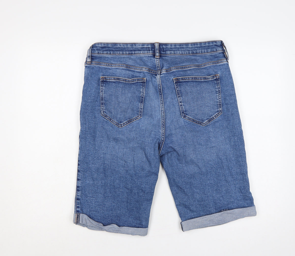 F&F Women’s Blue UK 14 Bermuda Denim Shorts Cuffed 31in Waist
