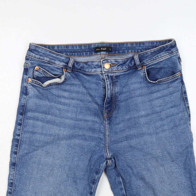 F&F Women’s Blue UK 14 Bermuda Denim Shorts Cuffed 31in Waist