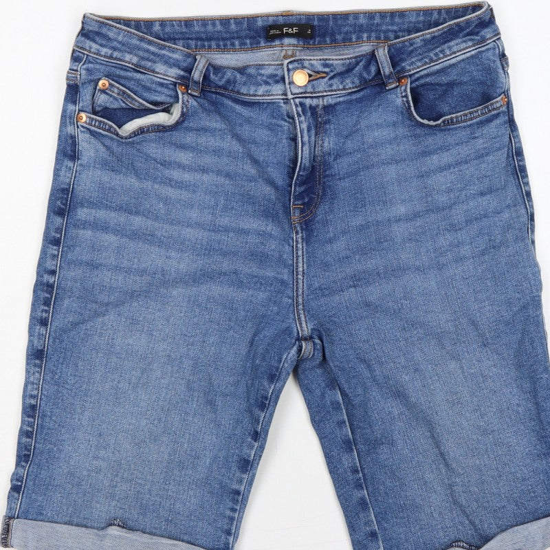 F&F Women’s Blue UK 14 Bermuda Denim Shorts Cuffed 31in Waist