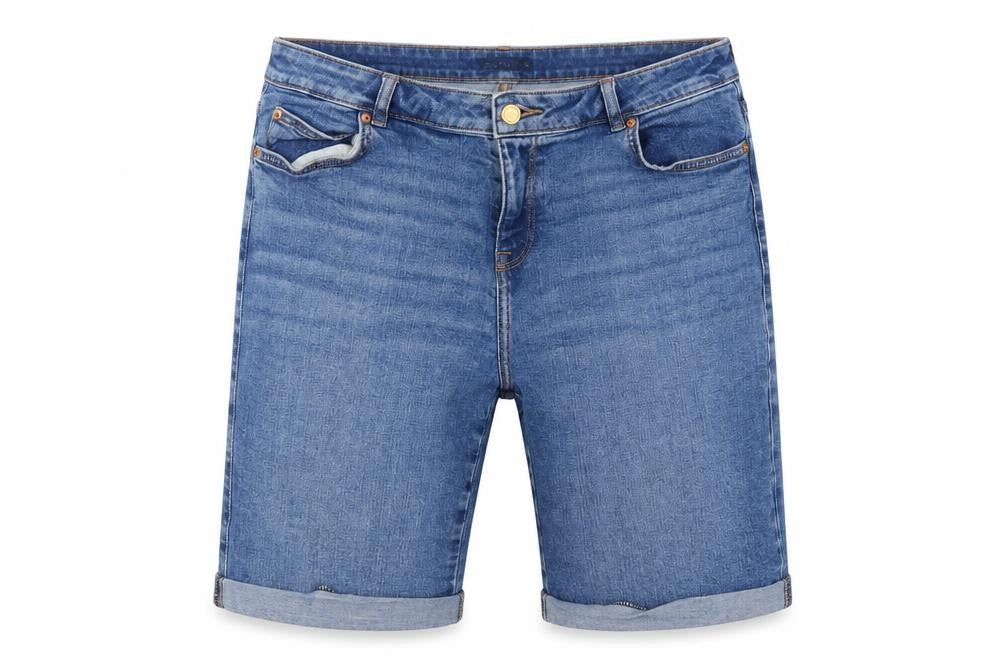 F&F Women’s Blue UK 14 Bermuda Denim Shorts Cuffed 31in Waist