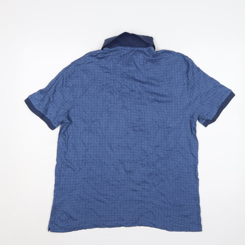 Marks & Spencer Men's Blue L Geometric Print Cotton Short Sleeve Polo