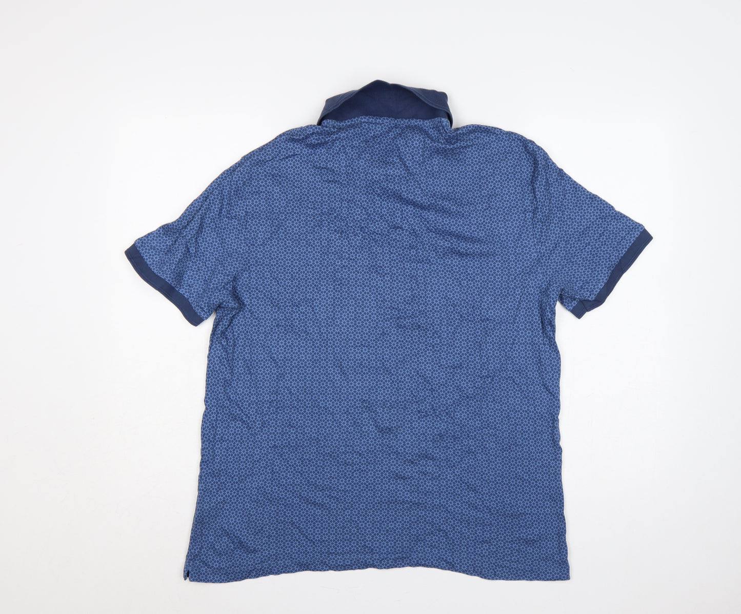 Marks & Spencer Men's Blue L Geometric Print Cotton Short Sleeve Polo