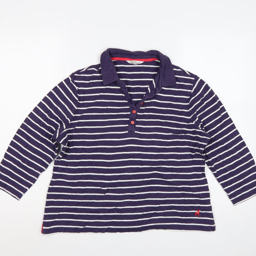 Tulchan Women’s Blue Striped Cotton Long Sleeve Polo Top L