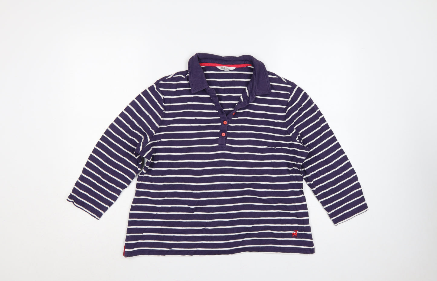 Tulchan Women’s Blue Striped Cotton Long Sleeve Polo Top L