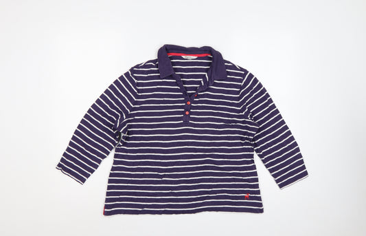 Tulchan Women’s Blue Striped Cotton Long Sleeve Polo Top L