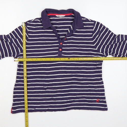 Tulchan Women’s Blue Striped Cotton Long Sleeve Polo Top L