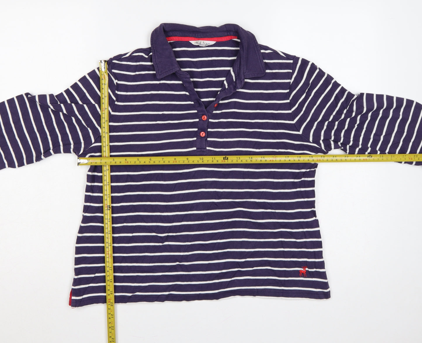 Tulchan Women’s Blue Striped Cotton Long Sleeve Polo Top L