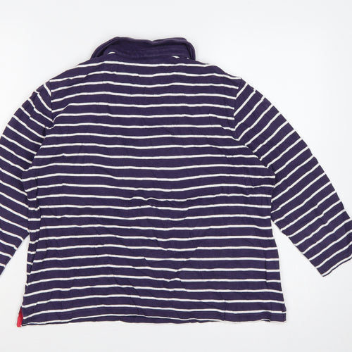 Tulchan Women’s Blue Striped Cotton Long Sleeve Polo Top L