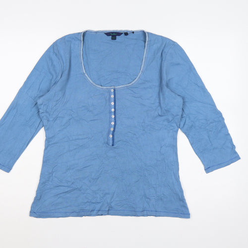 Boden Women’s Blue Size 14 Cotton Jersey Scoop Neck Henley Top