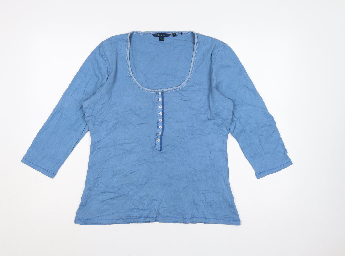 Boden Women’s Blue Size 14 Cotton Jersey Scoop Neck Henley Top
