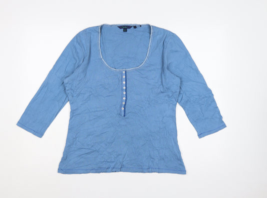 Boden Women’s Blue Size 14 Cotton Jersey Scoop Neck Henley Top