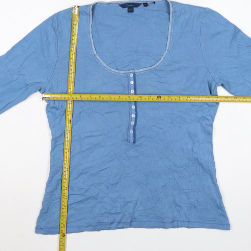 Boden Women’s Blue Size 14 Cotton Jersey Scoop Neck Henley Top