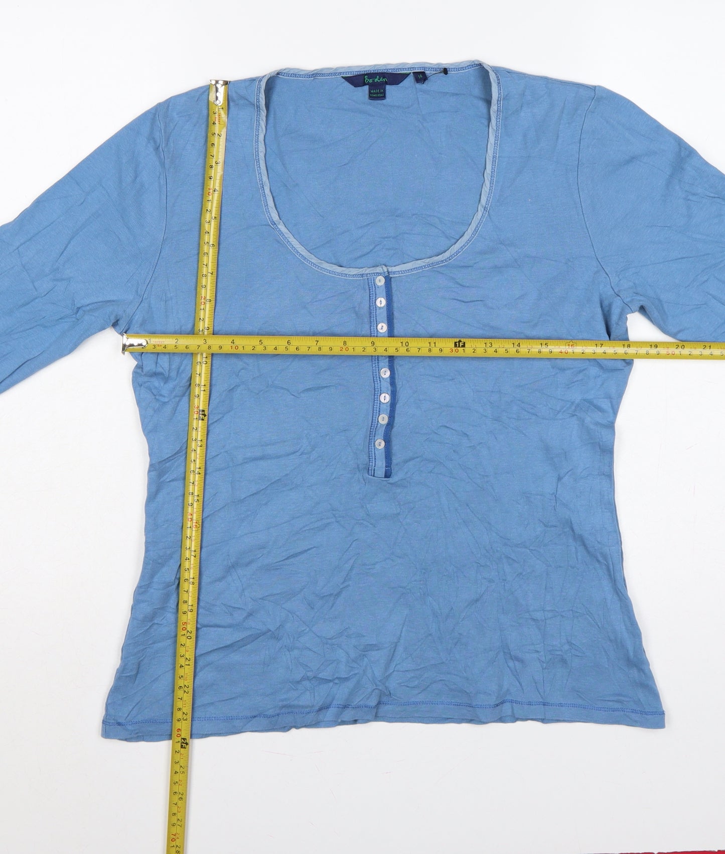 Boden Women’s Blue Size 14 Cotton Jersey Scoop Neck Henley Top