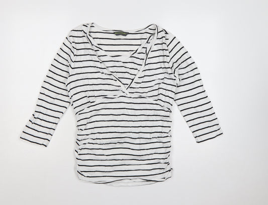 Blooming Marvellous Women White Stripe M Maternity Nursing Wrap Top