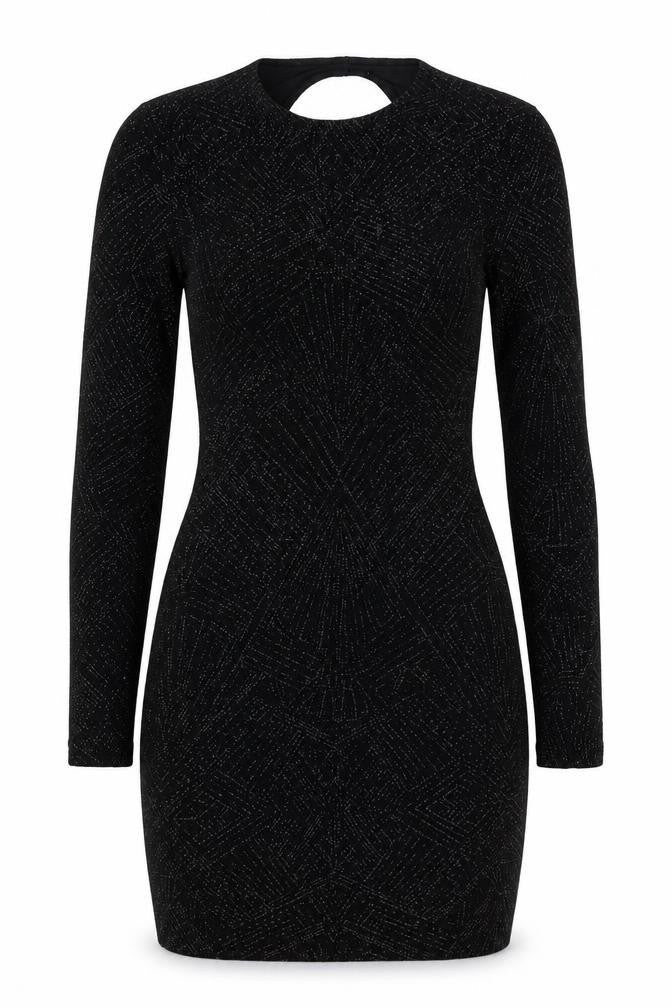 Divided Women Black UK 8 Bodycon Knee Dress Long Sleeve Glitter Cut Out