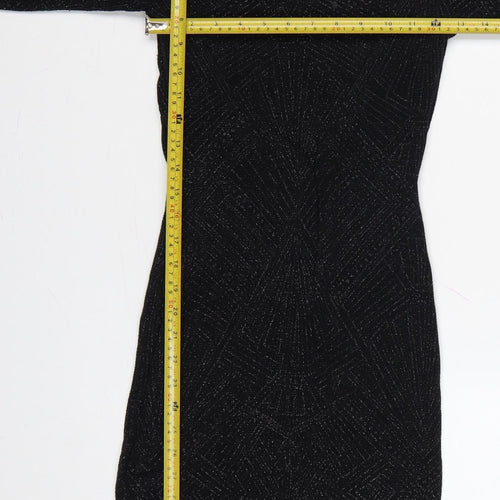 Divided Women Black UK 8 Bodycon Knee Dress Long Sleeve Glitter Cut Out
