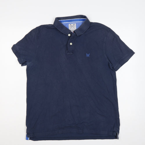 Crew Clothing Co. Men's Blue L Cotton Logo Short Sleeve Polo Shirt