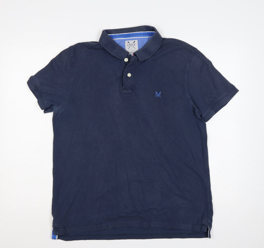 Crew Clothing Co. Men's Blue L Cotton Logo Short Sleeve Polo Shirt