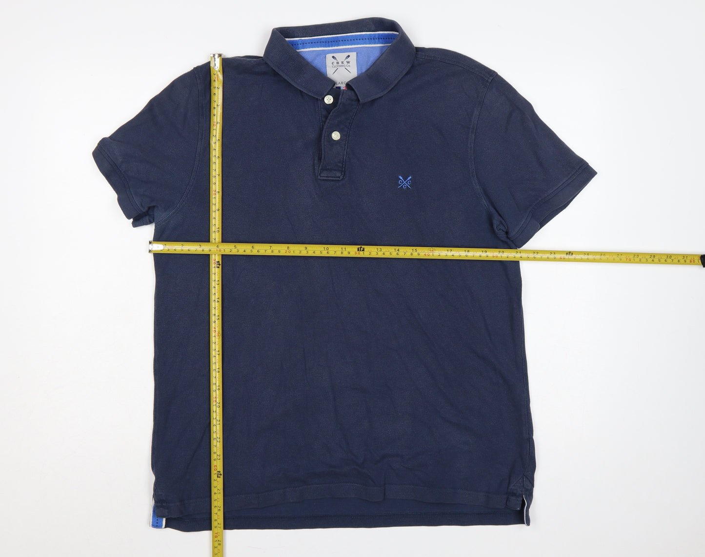 Crew Clothing Co. Men's Blue L Cotton Logo Short Sleeve Polo Shirt