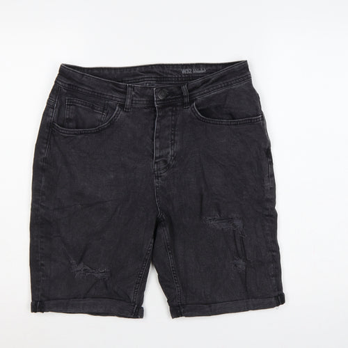 Denim Co. Men’s Black W32 Straight Distressed Denim Shorts Regular Fit