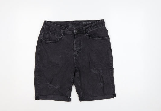 Denim Co. Men’s Black W32 Straight Distressed Denim Shorts Regular Fit