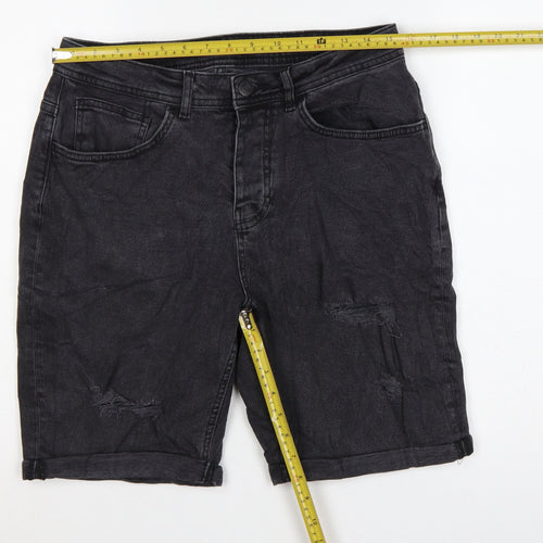 Denim Co. Men’s Black W32 Straight Distressed Denim Shorts Regular Fit
