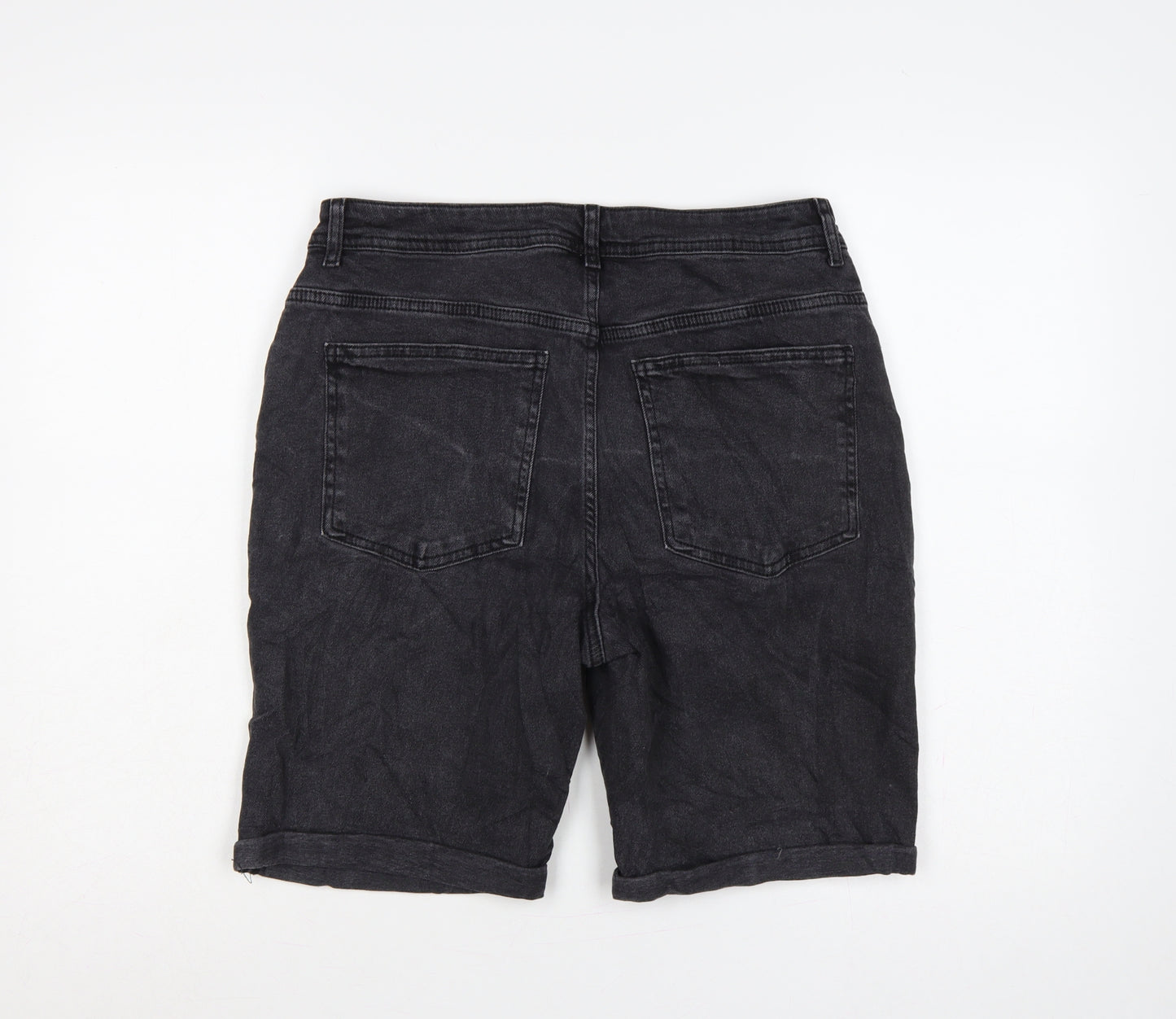 Denim Co. Men’s Black W32 Straight Distressed Denim Shorts Regular Fit