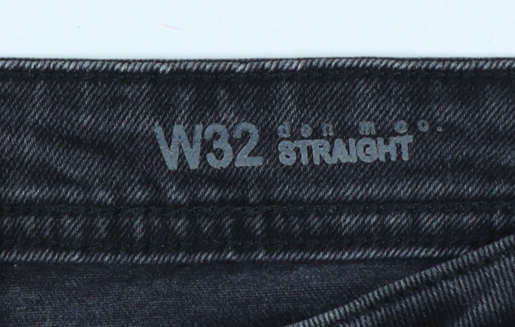 Denim Co. Men’s Black W32 Straight Distressed Denim Shorts Regular Fit