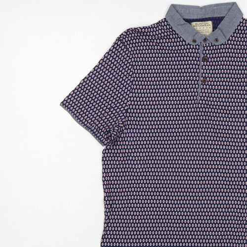 Burton Menswear London Men's Blue Geometric Print Button-Down Polo M