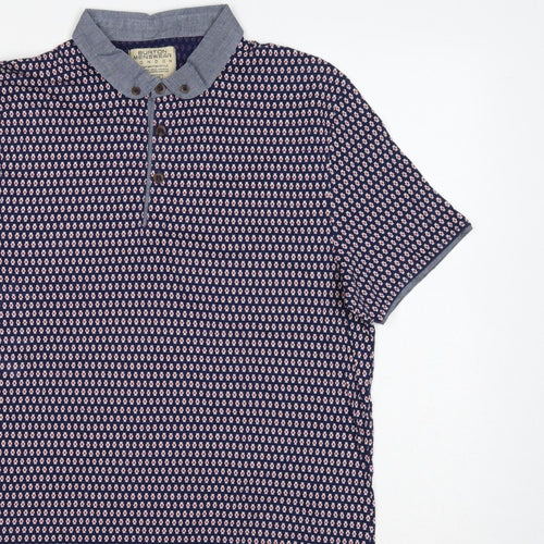 Burton Menswear London Men's Blue Geometric Print Button-Down Polo M