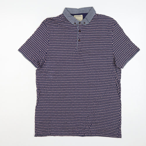 Burton Menswear London Men's Blue Geometric Print Button-Down Polo M