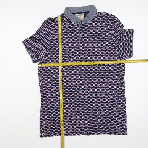 Burton Menswear London Men's Blue Geometric Print Button-Down Polo M