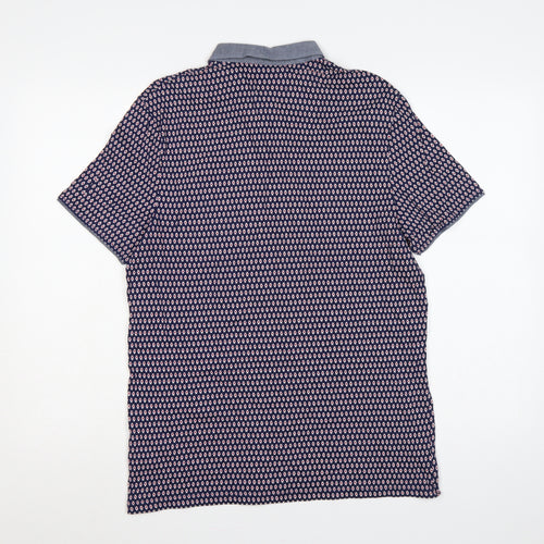 Burton Menswear London Men's Blue Geometric Print Button-Down Polo M