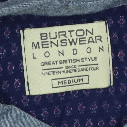 Burton Menswear London Men's Blue Geometric Print Button-Down Polo M