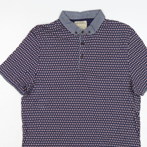 Burton Menswear London Men's Blue Geometric Print Button-Down Polo M