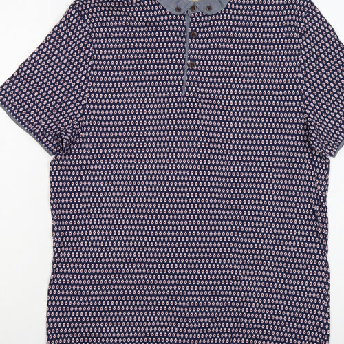 Burton Menswear London Men's Blue Geometric Print Button-Down Polo M