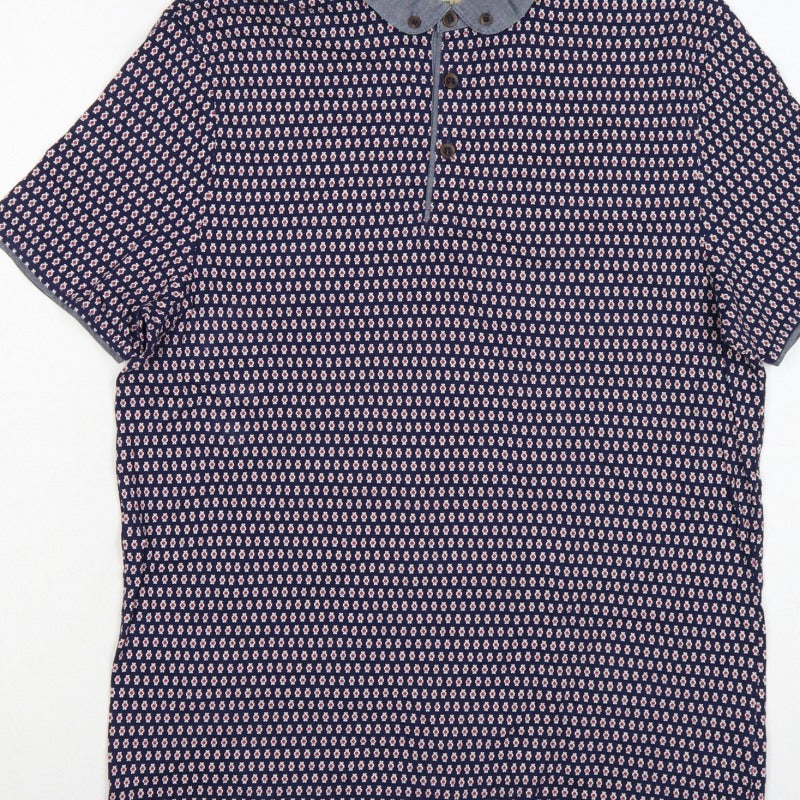 Burton Menswear London Men's Blue Geometric Print Button-Down Polo M