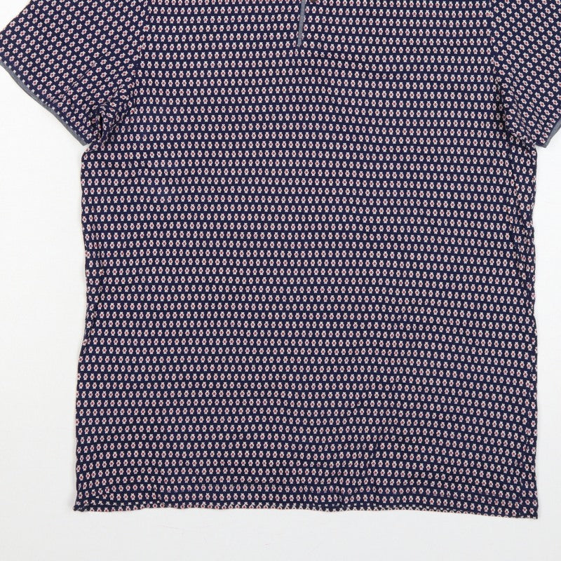 Burton Menswear London Men's Blue Geometric Print Button-Down Polo M