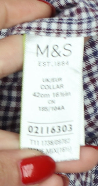 Marks and Spencer Men's Multicolour Check Shirt 16 Slim Fit