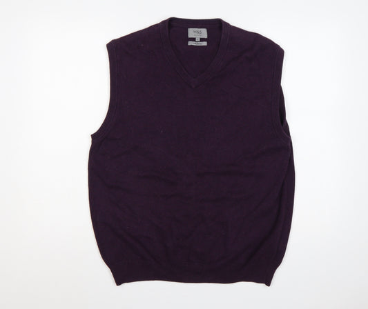 Marks & Spencer Men’s Purple L Pure Cotton V-Neck Knit Vest Jumper
